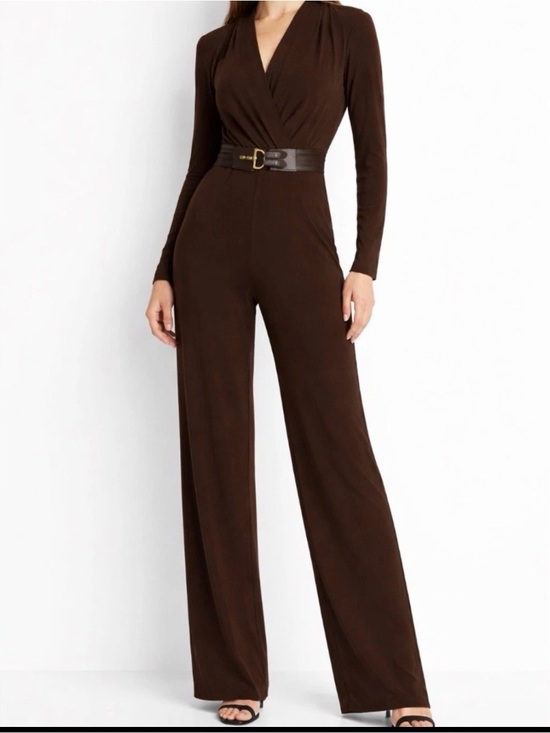 Ralph Lauren Pants - Ralph Lauren Horsebit Belted Surplice Jersey Jumpsuit Chocolate Brown Sz 10